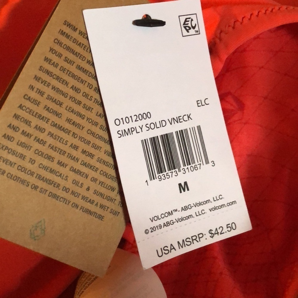 Volcom ELECTRIC CORAL Simply Solid V-neck Bikini Swim Top - Picture 3 of 3